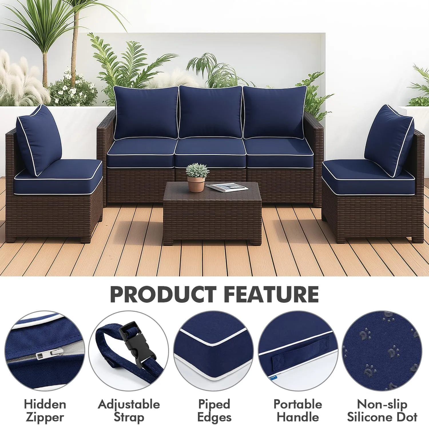 MIULEE Outdoor Seat Cushion Set Navy Blue 24 x 24 x 4 Inch Waterproof & Fade Resistant Deep Seat and Back Patio Furniture Cushions with Handle and Adjustable Straps Cushions for Chair Couch