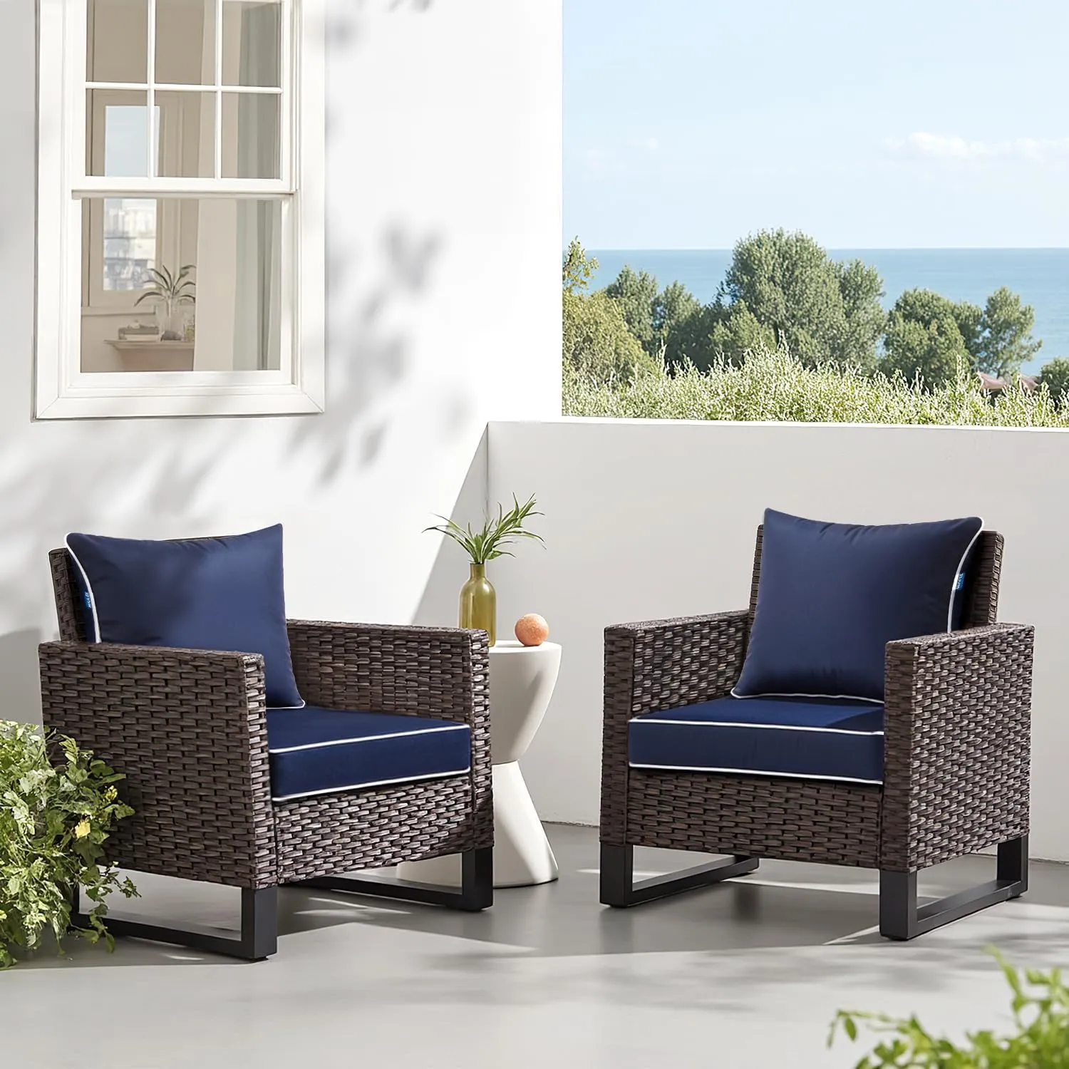 MIULEE Outdoor Seat Cushion Set Navy Blue 24 x 24 x 4 Inch Waterproof & Fade Resistant Deep Seat and Back Patio Furniture Cushions with Handle and Adjustable Straps Cushions for Chair Couch