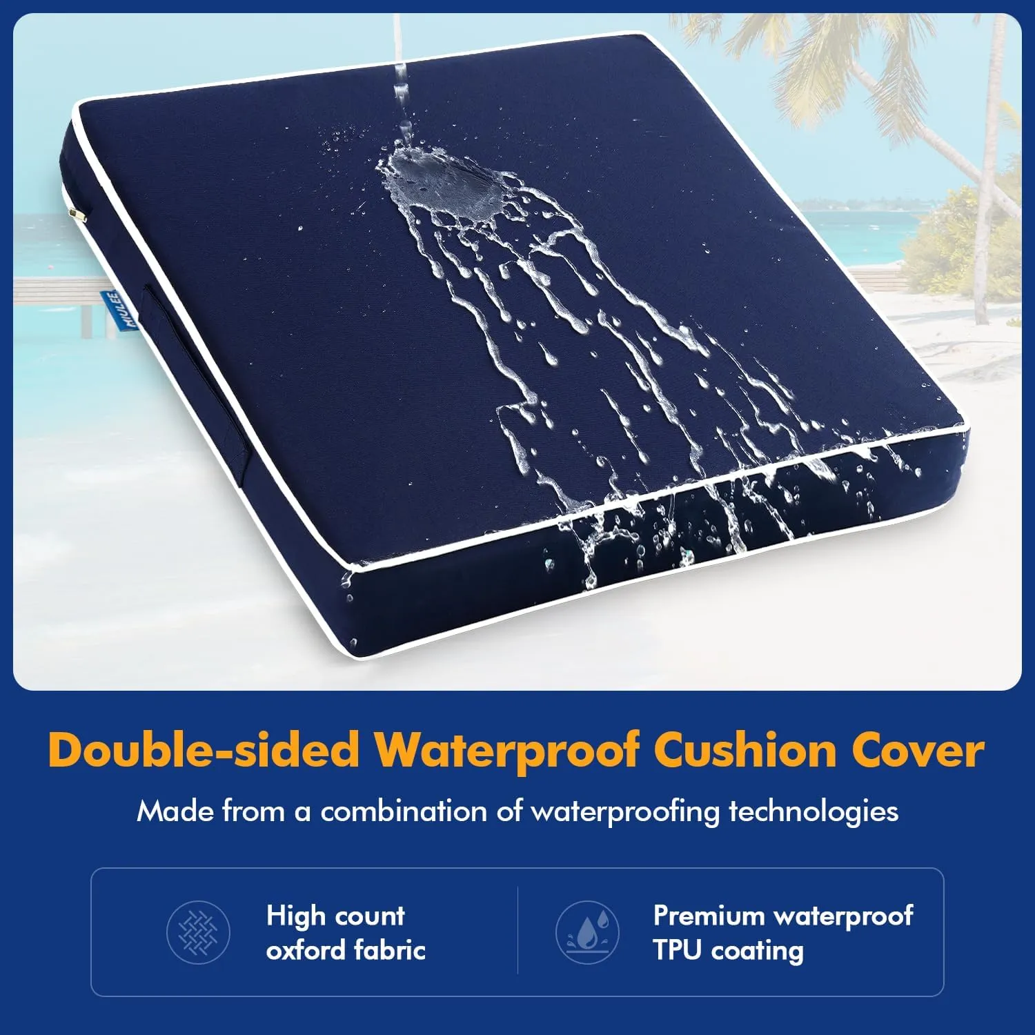 MIULEE Outdoor Seat Cushion Set Navy Blue 24 x 24 x 4 Inch Waterproof & Fade Resistant Deep Seat and Back Patio Furniture Cushions with Handle and Adjustable Straps Cushions for Chair Couch