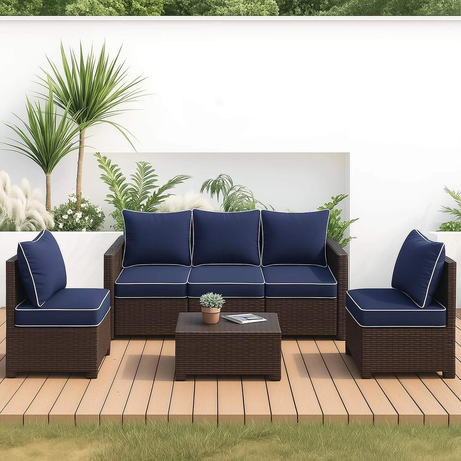 MIULEE Outdoor Seat Cushion Set Navy Blue 24 x 24 x 4 Inch Waterproof & Fade Resistant Deep Seat and Back Patio Furniture Cushions with Handle and Adjustable Straps Cushions for Chair Couch