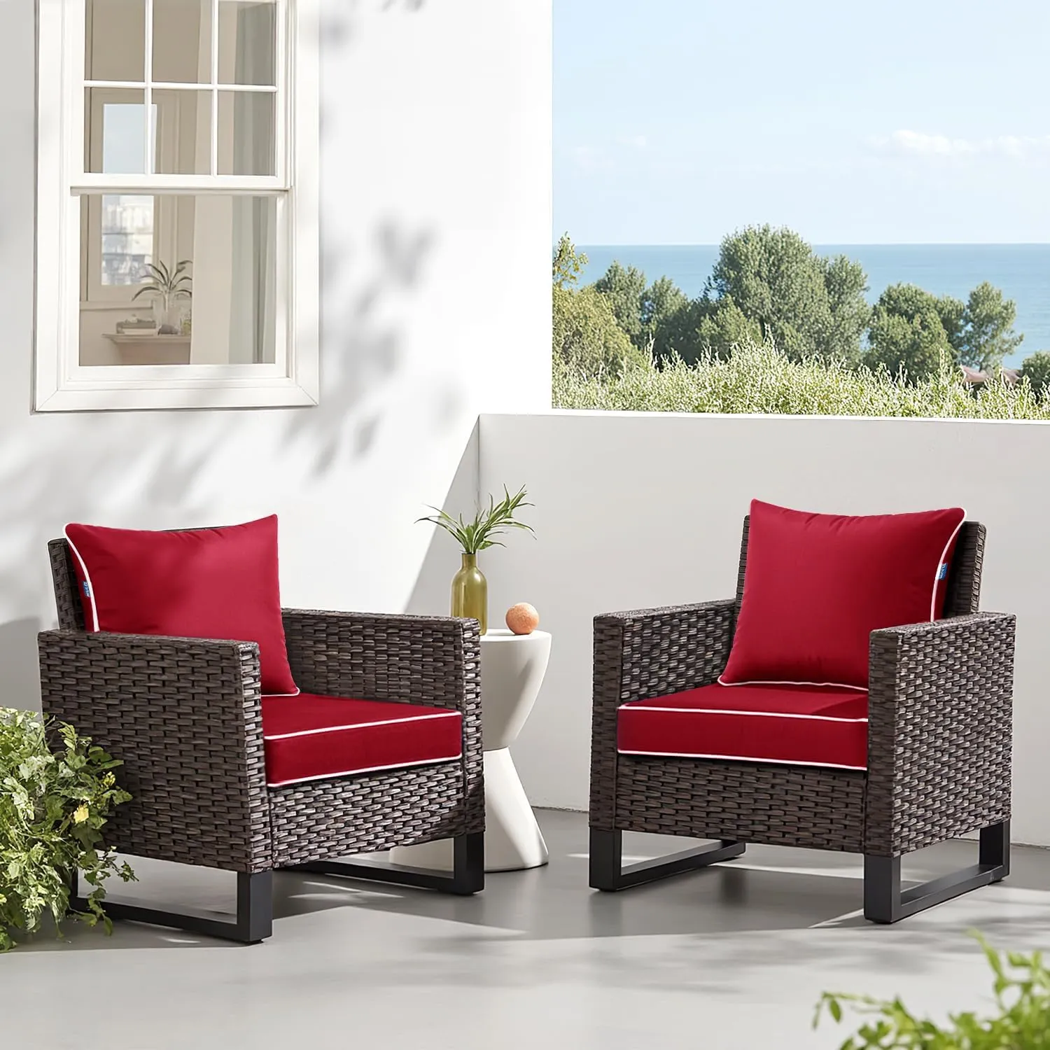 MIULEE Outdoor Seat Cushion Set Red 24 x 24 x 4 Inch Waterproof & Fade Resistant Deep Seat and Back Patio Furniture Cushions with Handle and Adjustable Straps Cushions for Chair Couch