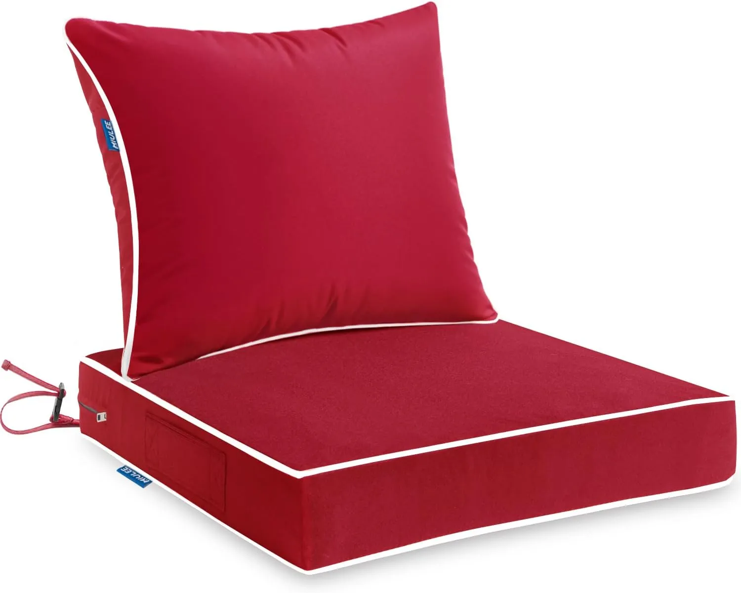 MIULEE Outdoor Seat Cushion Set Red 24 x 24 x 4 Inch Waterproof & Fade Resistant Deep Seat and Back Patio Furniture Cushions with Handle and Adjustable Straps Cushions for Chair Couch
