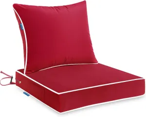 MIULEE Outdoor Seat Cushion Set Red 24 x 24 x 4 Inch Waterproof & Fade Resistant Deep Seat and Back Patio Furniture Cushions with Handle and Adjustable Straps Cushions for Chair Couch