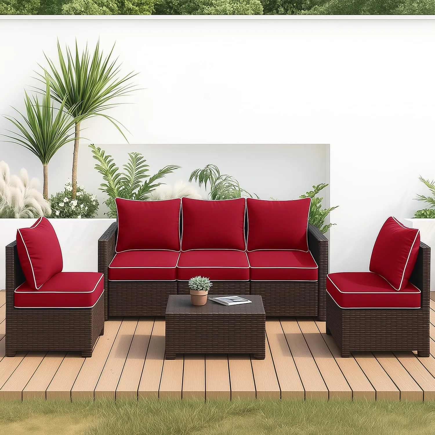 MIULEE Outdoor Seat Cushion Set Red 24 x 24 x 4 Inch Waterproof & Fade Resistant Deep Seat and Back Patio Furniture Cushions with Handle and Adjustable Straps Cushions for Chair Couch