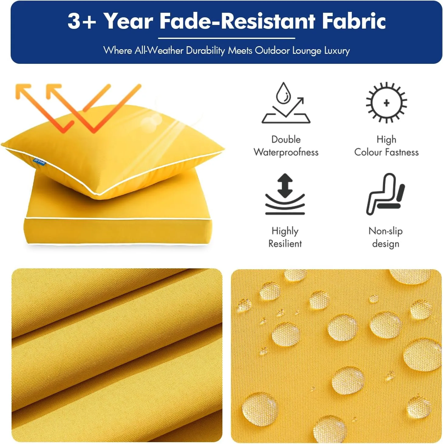MIULEE Outdoor Seat Cushion Set Yellow 24 x 24 x 4 Inch Waterproof & Fade Resistant Deep Seat and Back Patio Furniture Cushions with Handle and Adjustable Straps Cushions for Chair Couch