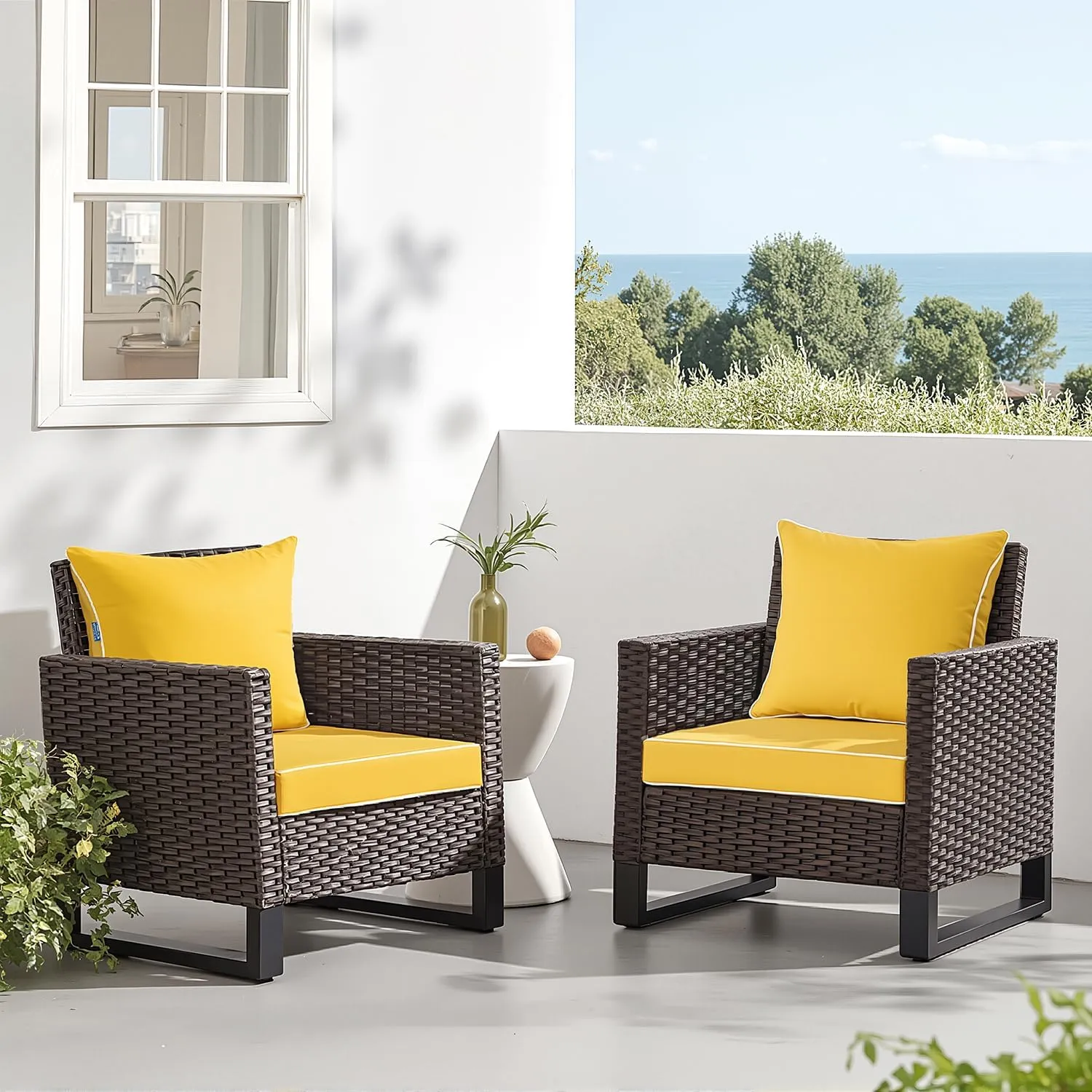 MIULEE Outdoor Seat Cushion Set Yellow 24 x 24 x 4 Inch Waterproof & Fade Resistant Deep Seat and Back Patio Furniture Cushions with Handle and Adjustable Straps Cushions for Chair Couch