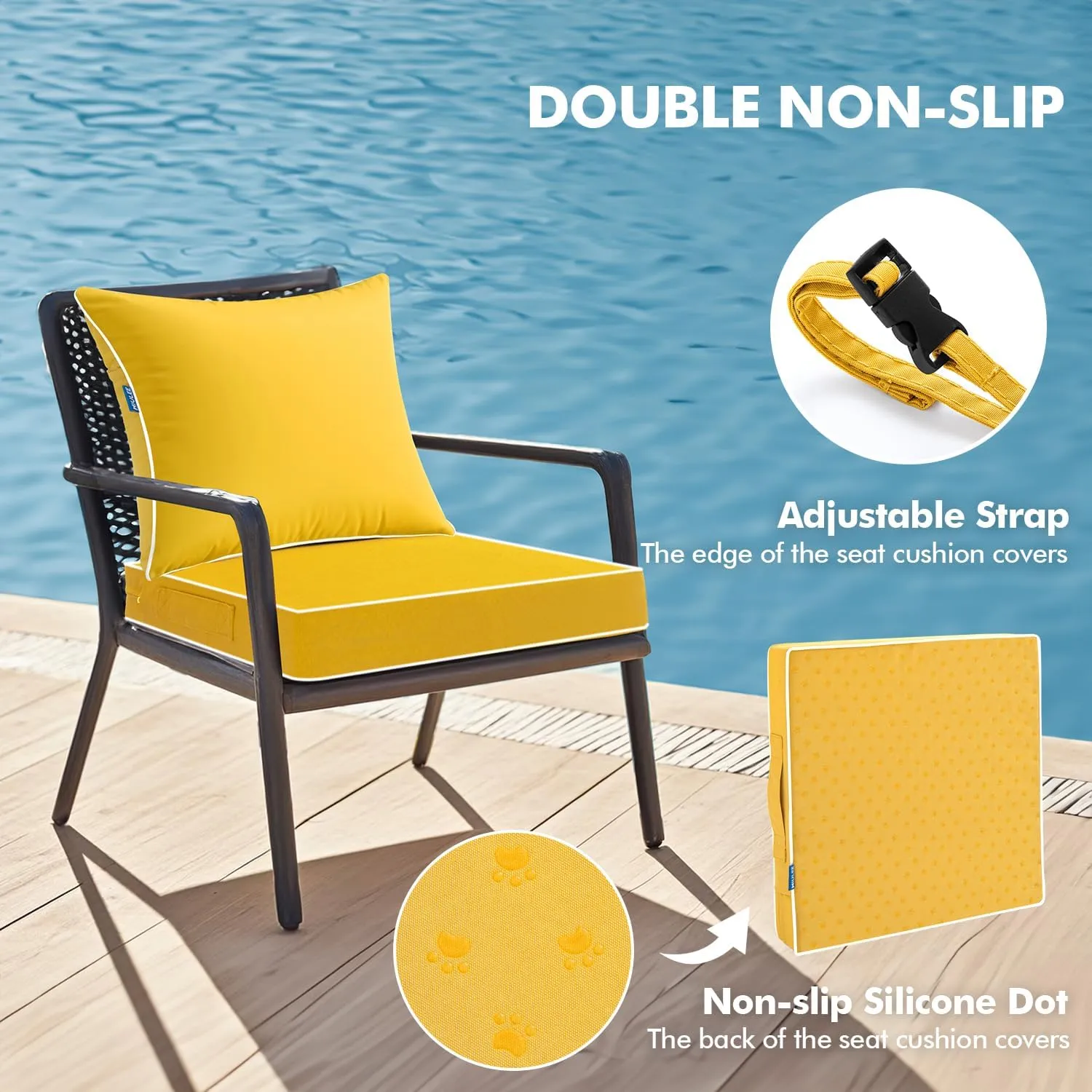 MIULEE Outdoor Seat Cushion Set Yellow 24 x 24 x 4 Inch Waterproof & Fade Resistant Deep Seat and Back Patio Furniture Cushions with Handle and Adjustable Straps Cushions for Chair Couch