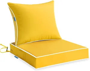 MIULEE Outdoor Seat Cushion Set Yellow 24 x 24 x 4 Inch Waterproof & Fade Resistant Deep Seat and Back Patio Furniture Cushions with Handle and Adjustable Straps Cushions for Chair Couch