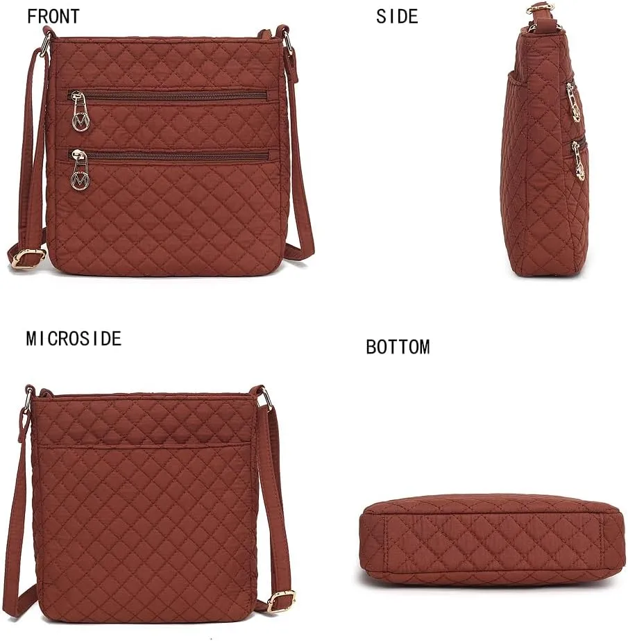 MKF Collection Quilted Crossbody for Women, Cotton Top-Handle Ladies Fashion Daily Crossover Handbag Purse
