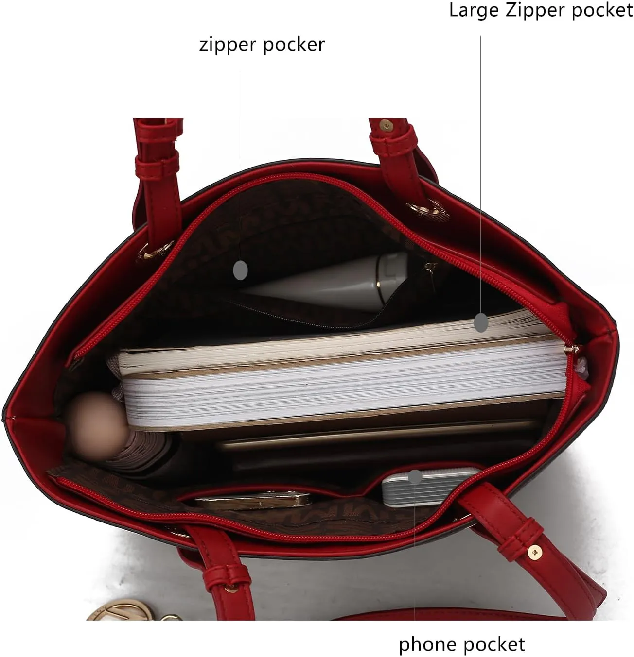 MKF Collection Tote Bag for Women, Signature Vegan Leather Pocketbook Shoulder bag Top-Handle Purse Tote Handbag