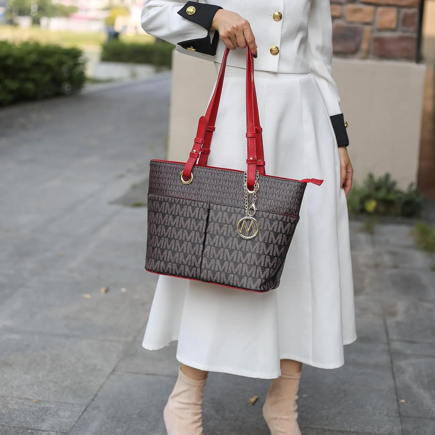 MKF Collection Tote Bag for Women, Signature Vegan Leather Pocketbook Shoulder bag Top-Handle Purse Tote Handbag