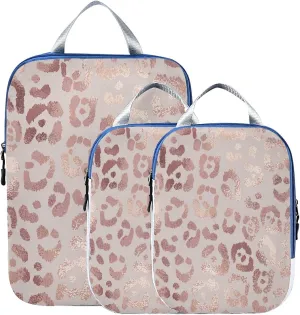 MNSRUU Packing Cubes Elegant Rose Gold Leopard Compression Luggage Cubes Packing Bags Travel Organizer for Suitcases, 3 PCS