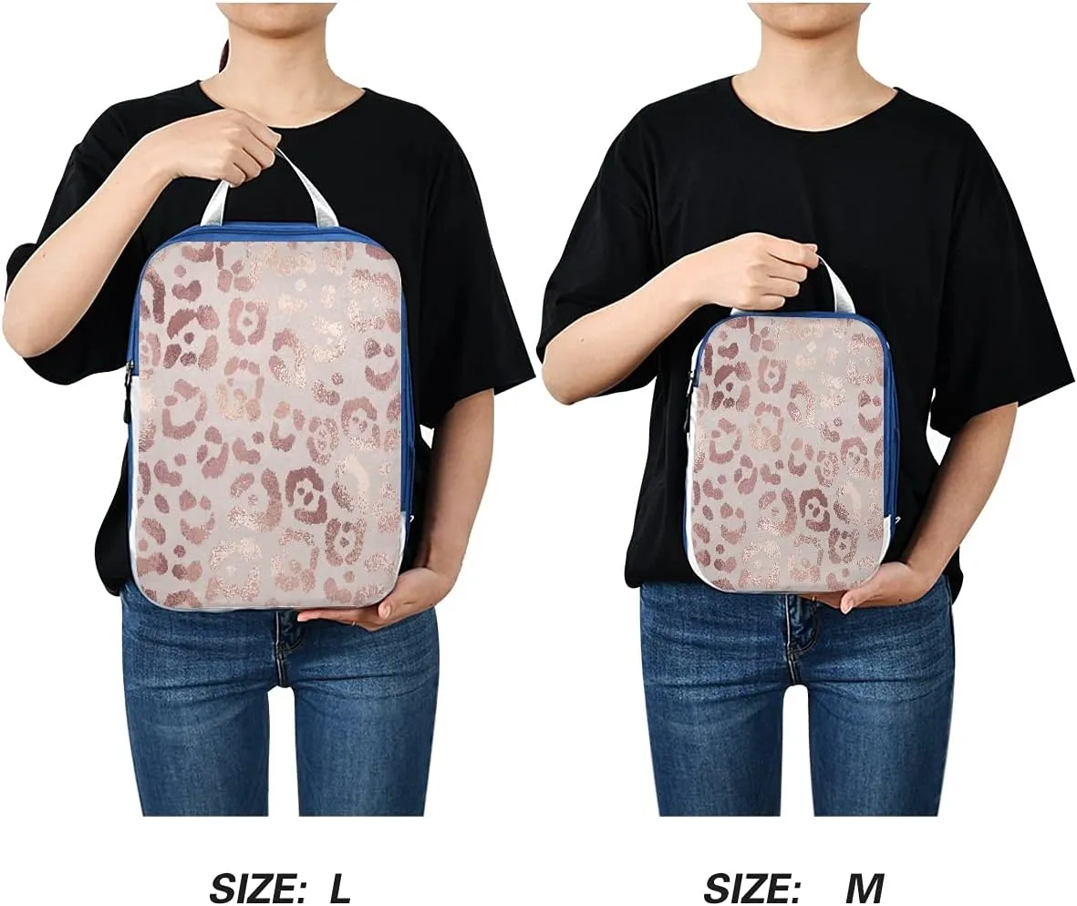 MNSRUU Packing Cubes Elegant Rose Gold Leopard Compression Luggage Cubes Packing Bags Travel Organizer for Suitcases, 3 PCS