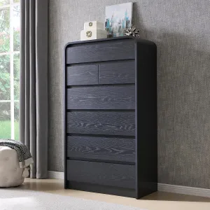 Modern 7 Drawers Dresser for Bedroom, 55" Tall Dressers & Chest of Drawers w/Curved Profile Design, Wood Mid Century Vertical Storage Dressers Organizer for Bedroom, Living Room, Black