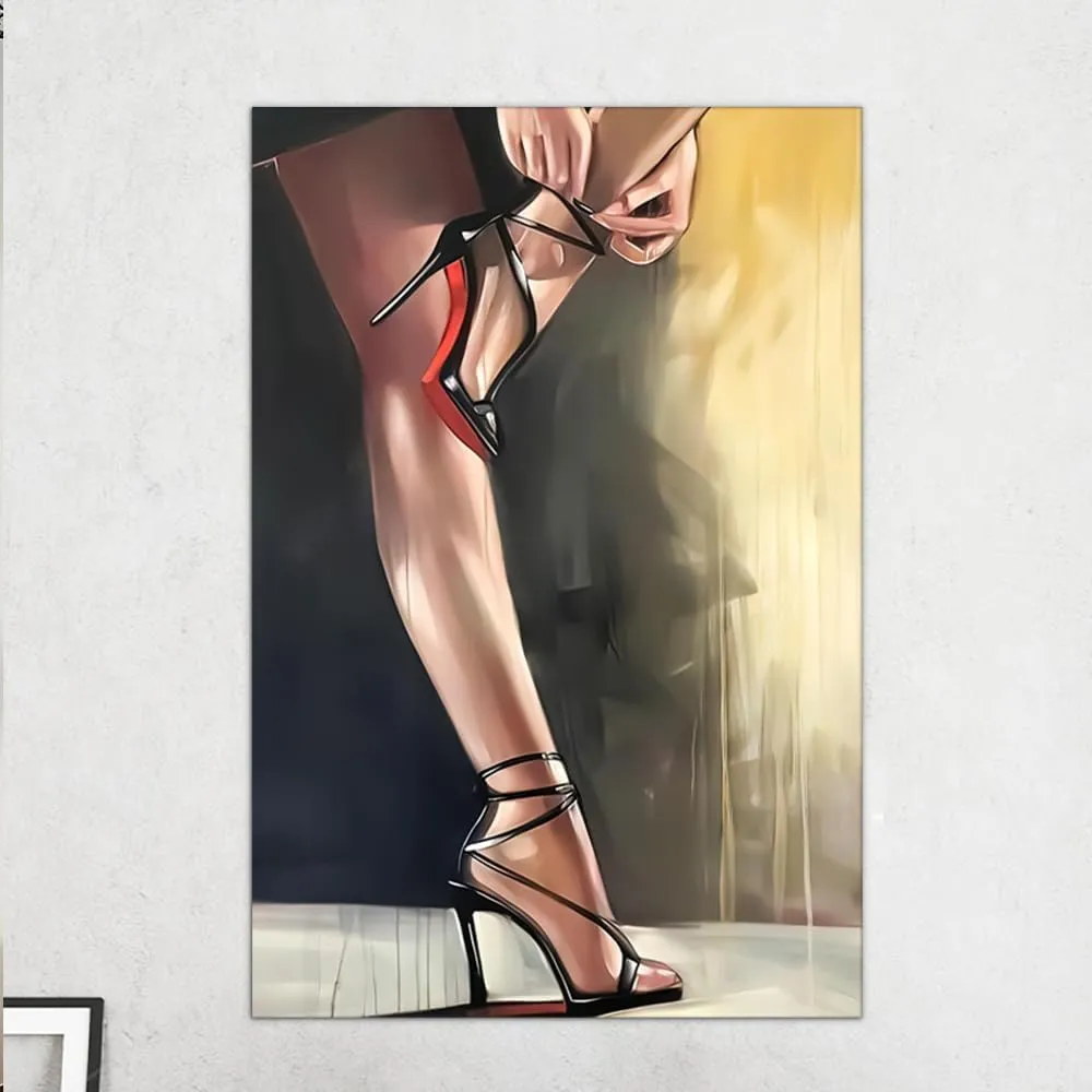 Modern Abstract Art Sexy Women In High Heels Poster Wall Art Canvas Painting Picture Print Living Room Bedroom Decor (20x30inch-Framed)