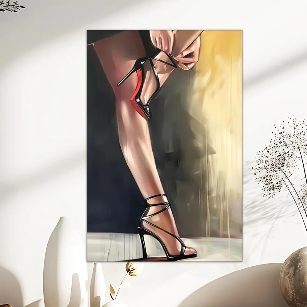 Modern Abstract Art Sexy Women In High Heels Poster Wall Art Canvas Painting Picture Print Living Room Bedroom Decor (20x30inch-Framed)