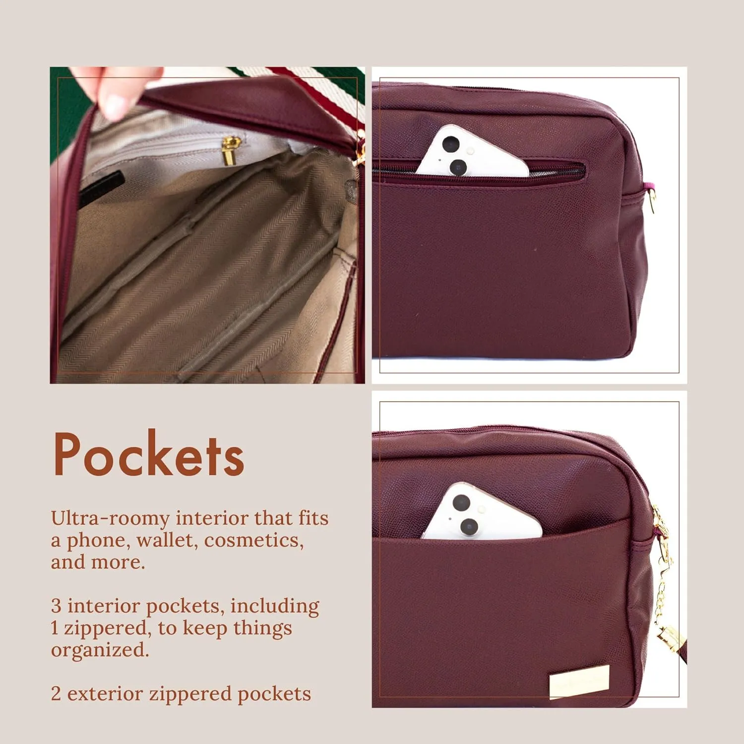 Modern Chic Crossbody Bags for Women - Alice Crossbody Purse, Vegan Leather Sling Bag with Ultra Roomy Interior and Pockets