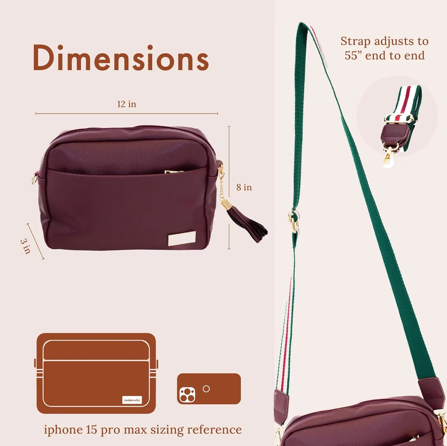 Modern Chic Crossbody Bags for Women - Alice Crossbody Purse, Vegan Leather Sling Bag with Ultra Roomy Interior and Pockets
