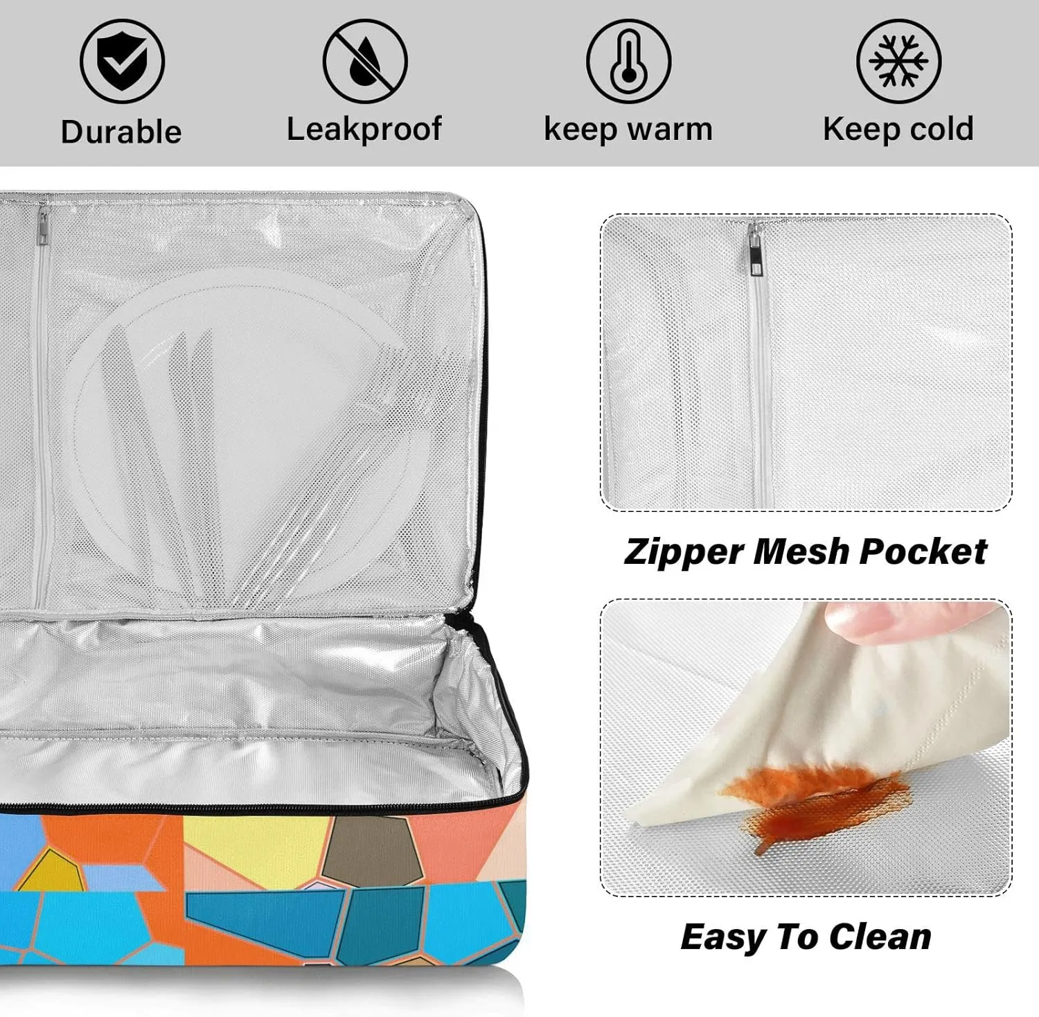 Modern Mosaic Abstract Geometric Texture Backdrop Textiles Insulated Casserole Dish Carrier Bag 9x13 with Lid, Warmer Portable Tote for Hot or Cold Food Picnic Party Potluck Beach