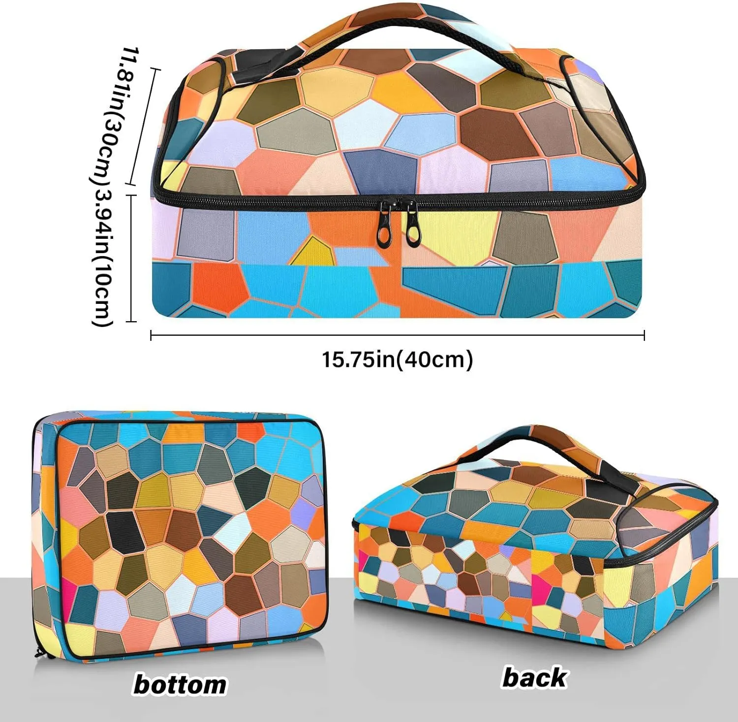 Modern Mosaic Abstract Geometric Texture Backdrop Textiles Insulated Casserole Dish Carrier Bag 9x13 with Lid, Warmer Portable Tote for Hot or Cold Food Picnic Party Potluck Beach