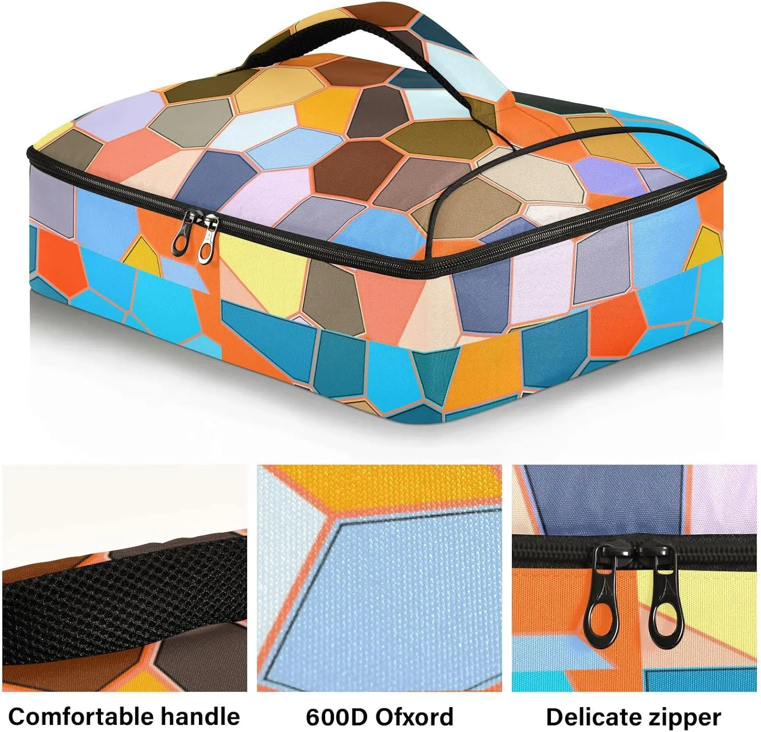 Modern Mosaic Abstract Geometric Texture Backdrop Textiles Insulated Casserole Dish Carrier Bag 9x13 with Lid, Warmer Portable Tote for Hot or Cold Food Picnic Party Potluck Beach