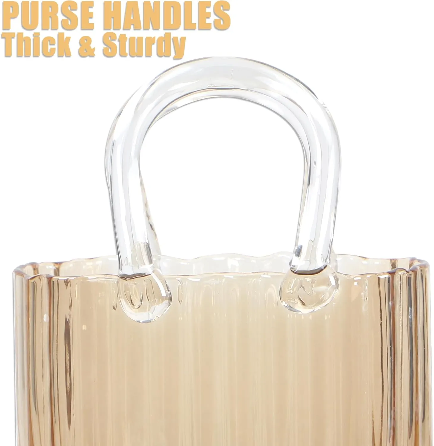 Modern Purse Vase for Flowers,Clear Amber Glass Bag Vases with Vertical Stripes for Home Decors .Elegant Purse Flower Vase for Centerpiece,Floral Arrangement.