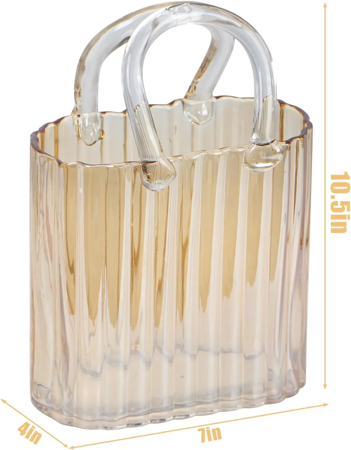 Modern Purse Vase for Flowers,Clear Amber Glass Bag Vases with Vertical Stripes for Home Decors .Elegant Purse Flower Vase for Centerpiece,Floral Arrangement.