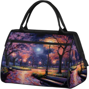 Modern Street Lamp Trees Painting Gym Bag for Women Men, Travel Sports Duffel Bag with Trolley Sleeve, Waterproof Sports Gym Bag Weekender Overnight Bag Carry On Tote Bag for Travel Gym Sport