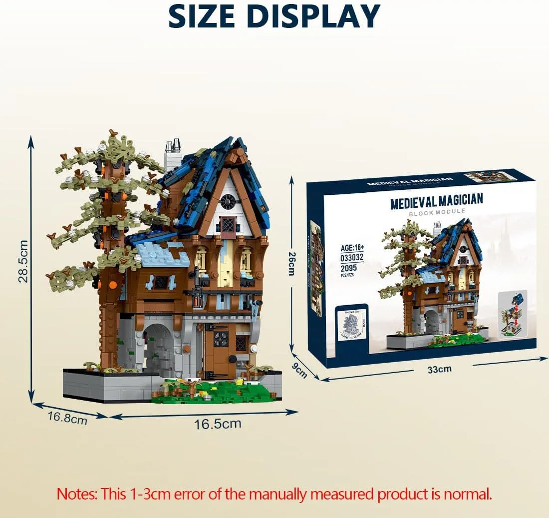 Modular Magician with Lights Building Blocks and Construction Toy, Collectible Medieval-Themed Model to Build and Display, Great Gift for Street View Fans (2095 PCS)