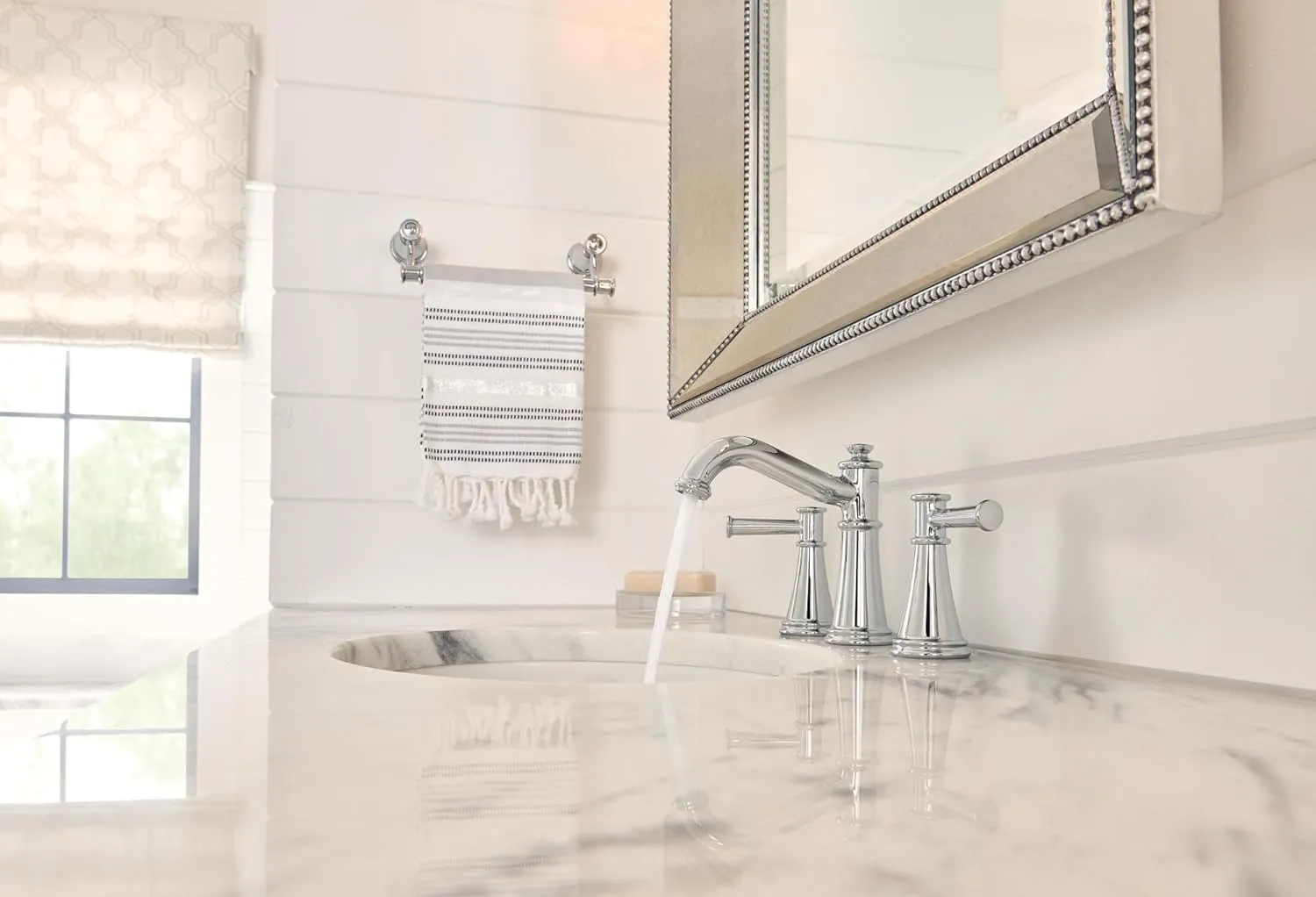Moen Belfield Chrome Two-Handle 8-Inch Widespread Bathroom Faucet Trim Kit, Valve Required, T6405