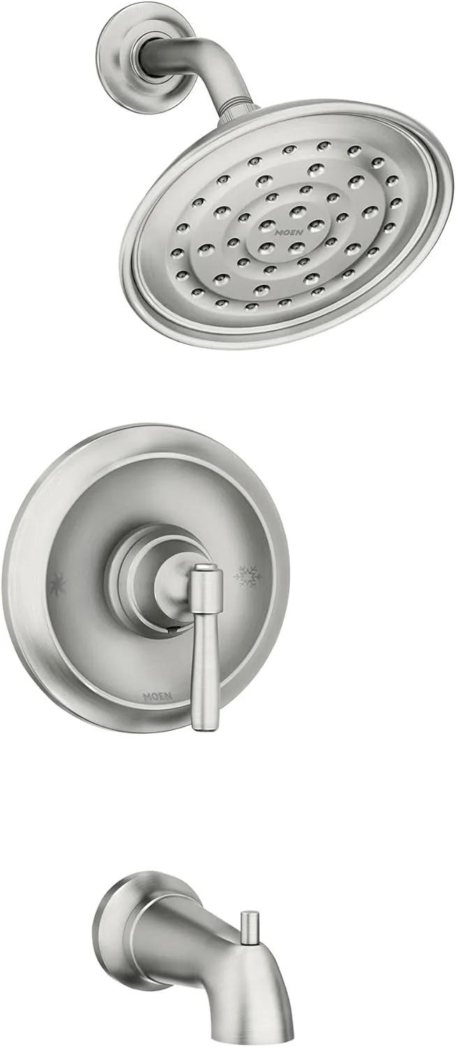 Moen Halle Spot Resist Brushed Nickel Posi-Temp Tub and Shower Trim Kit Featuring Showerhead, Shower Lever Handle, and Tub Spout with Valve Included, 82970SRN