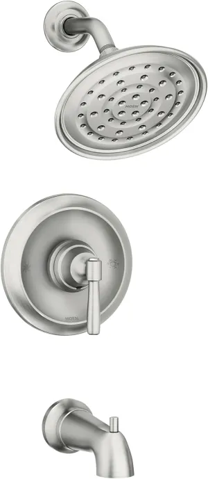 Moen Halle Spot Resist Brushed Nickel Posi-Temp Tub and Shower Trim Kit Featuring Showerhead, Shower Lever Handle, and Tub Spout with Valve Included, 82970SRN