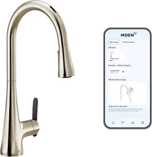 Moen S7235E2NL Sinema Smart Faucet Touchless Pull-Down Sprayer Kitchen Faucet with Voice and Motion Control, Polished Nickel