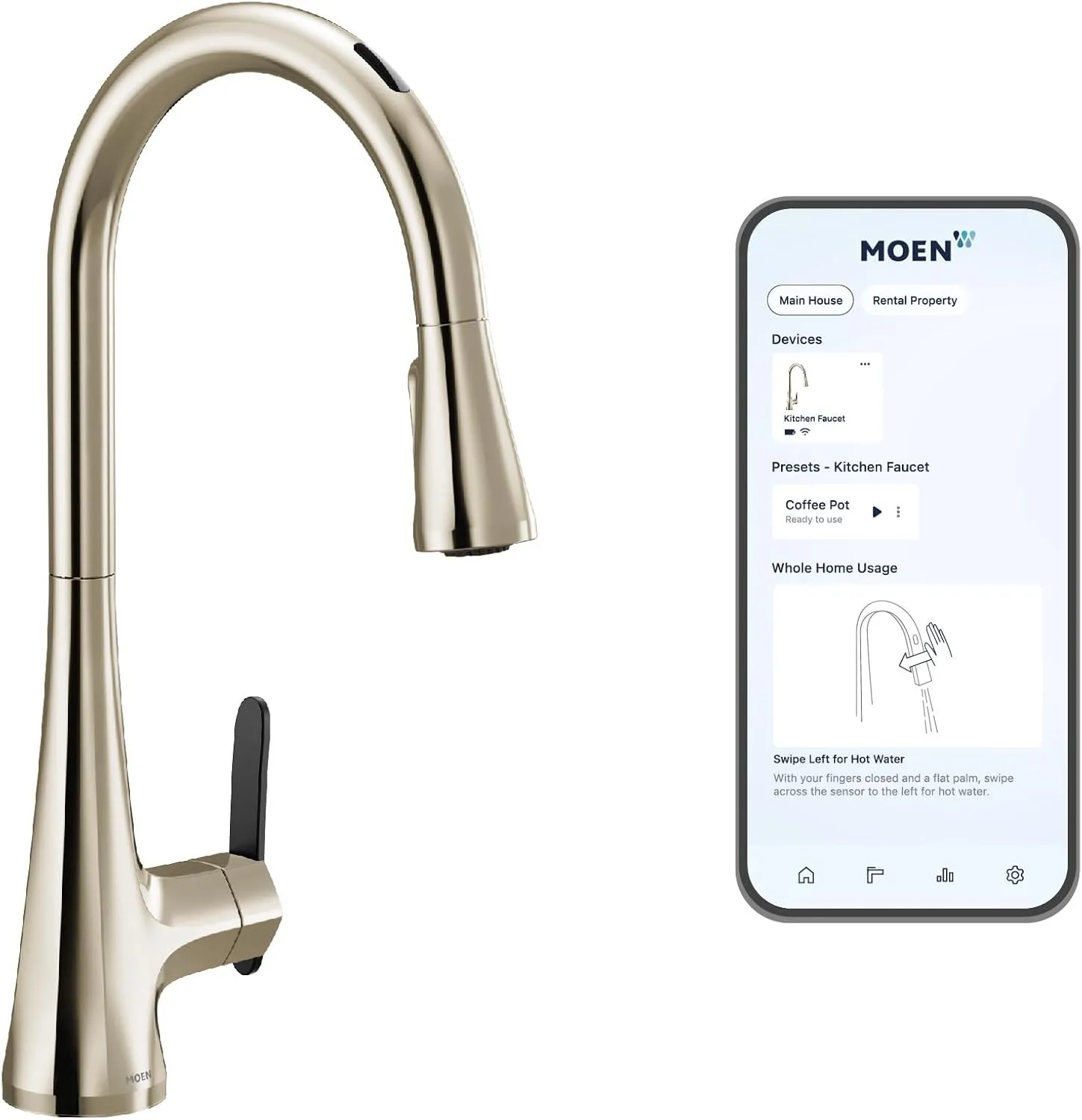 Moen S7235E2NL Sinema Smart Faucet Touchless Pull-Down Sprayer Kitchen Faucet with Voice and Motion Control, Polished Nickel
