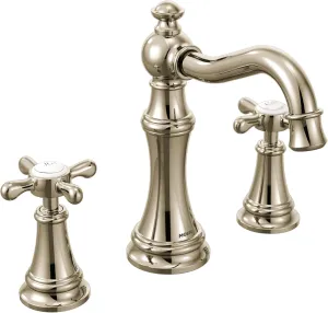Moen TS42114NL Weymouth Two-Handle Widespread Cross Handle Bathroom Faucet Trim Kit, Valve Required, Polished Nickel