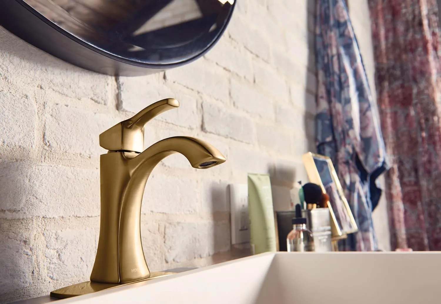 Moen Voss Brushed Gold One-Handle High-Arc Bathroom Faucet with Drain Assembly for Single-Hole Sink, 6903BG