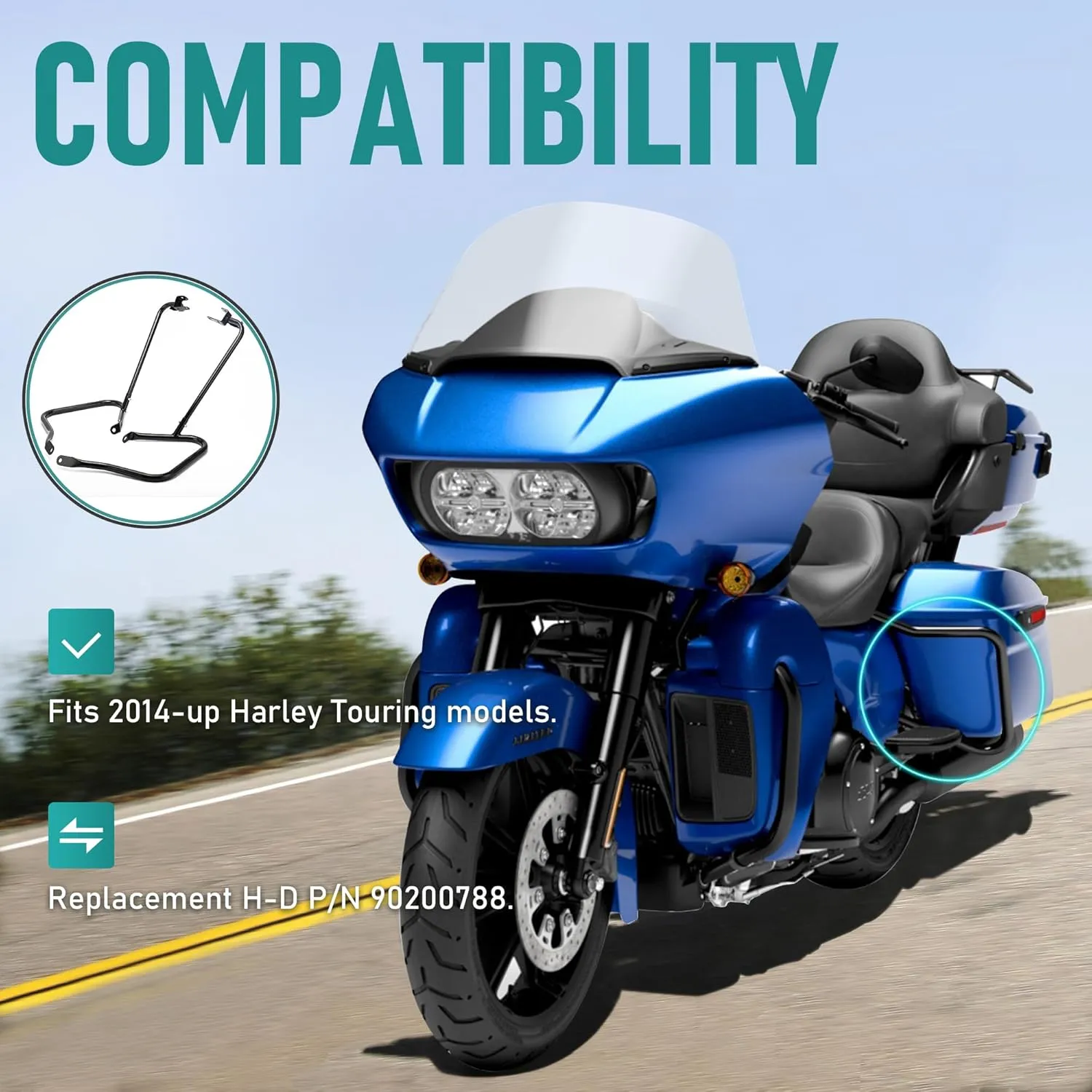 MoKitDora Touring Rear Saddlebag Bracket Guard Bars Compatible with 2014-up Harley Street Road Electra Glide Road King, Black