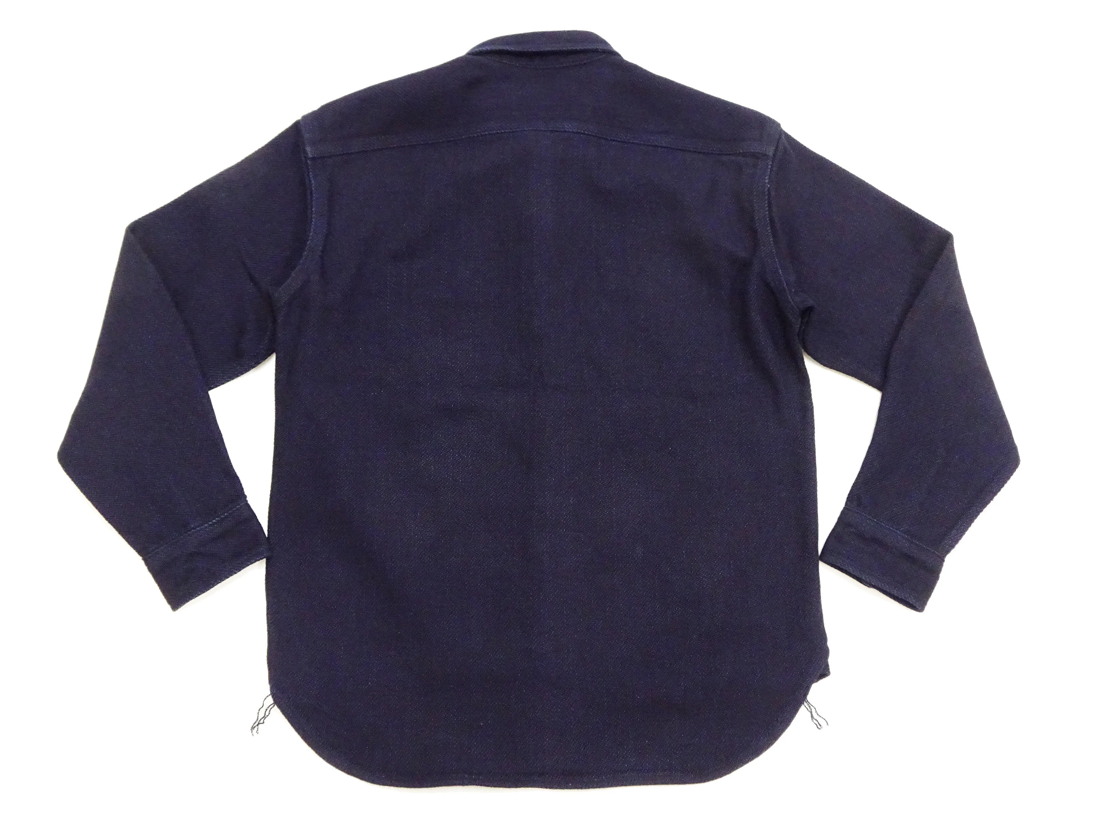 Momotaro Jeans Indigo Dobby Shirt Men's Long Sleeve Japanese Sashiko Style Plain Button Up Work Shirt MXLS1036