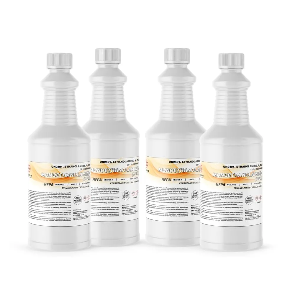 Monoethanolamine (MEA) - 4 Quarts - 1 Gallon - Perfect for Bulk use, Manufacturing, and Large-Scale Operations requiring a Larger Quantity of MEA.