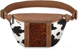Montana West Western Cow Print Fanny Packs for Women Men Western Tooled Whipstitch Waist Belt Bag MW1318-194BR