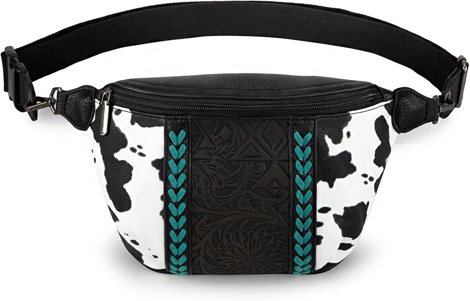 Montana West Western Cow Print Fanny Packs for Women Men Western Tooled Whipstitch Waist Belt Bag