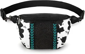 Montana West Western Cow Print Fanny Packs for Women Men Western Tooled Whipstitch Waist Belt Bag