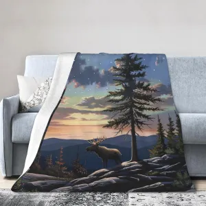 Moose Mountain Pine Tree Wilderness Printed Flannel Blankets Throw 30x40 Inch, Lightweight Warm Throw Blanket for Couch Sofa Bed Office Home Decor