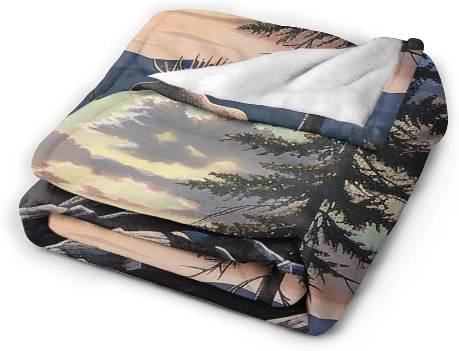 Moose Mountain Pine Tree Wilderness Printed Flannel Blankets Throw 30x40 Inch, Lightweight Warm Throw Blanket for Couch Sofa Bed Office Home Decor