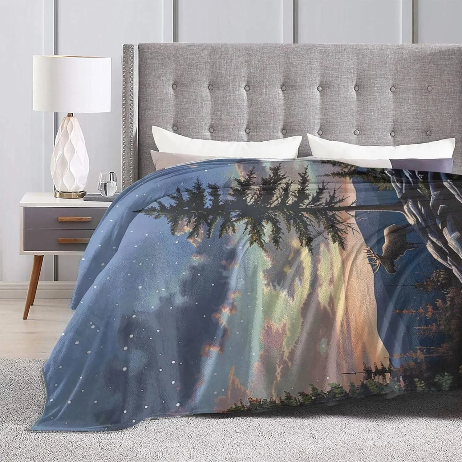 Moose Mountain Pine Tree Wilderness Printed Flannel Blankets Throw 30x40 Inch, Lightweight Warm Throw Blanket for Couch Sofa Bed Office Home Decor
