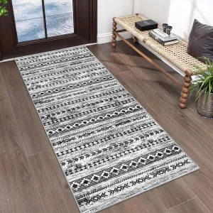 Moroccan Runners for Hallways 2x5, Black and White Boho Kitchen Rugs Washable Runner Rug Non-Slip Vintage Soft Print Distressed Geometric Floor Carpet Runner for Bedroom Laundry Entryway