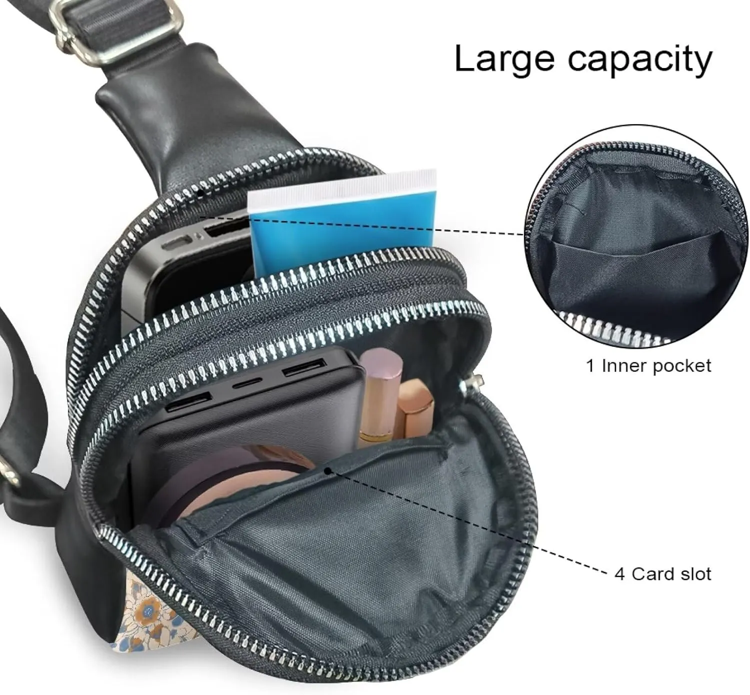 Moroccan Tile Floral Waist Pack Bag Fanny Pack for Women, Bohemia Mediterranean style PU Leather Antitheft Crossbody Bag for Women Travel Sling Bag