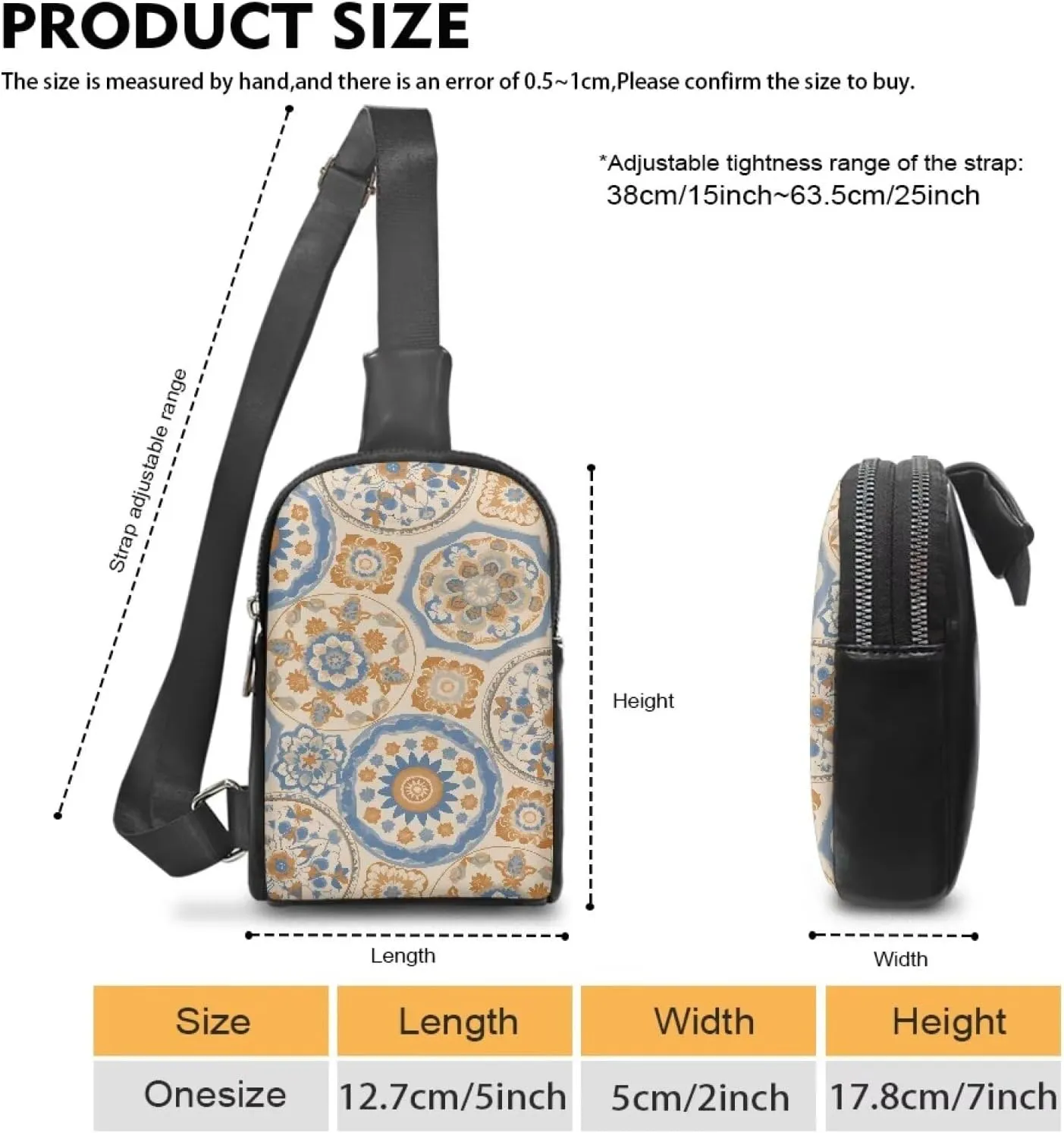 Moroccan Tile Floral Waist Pack Bag Fanny Pack for Women, Bohemia Mediterranean style PU Leather Antitheft Crossbody Bag for Women Travel Sling Bag