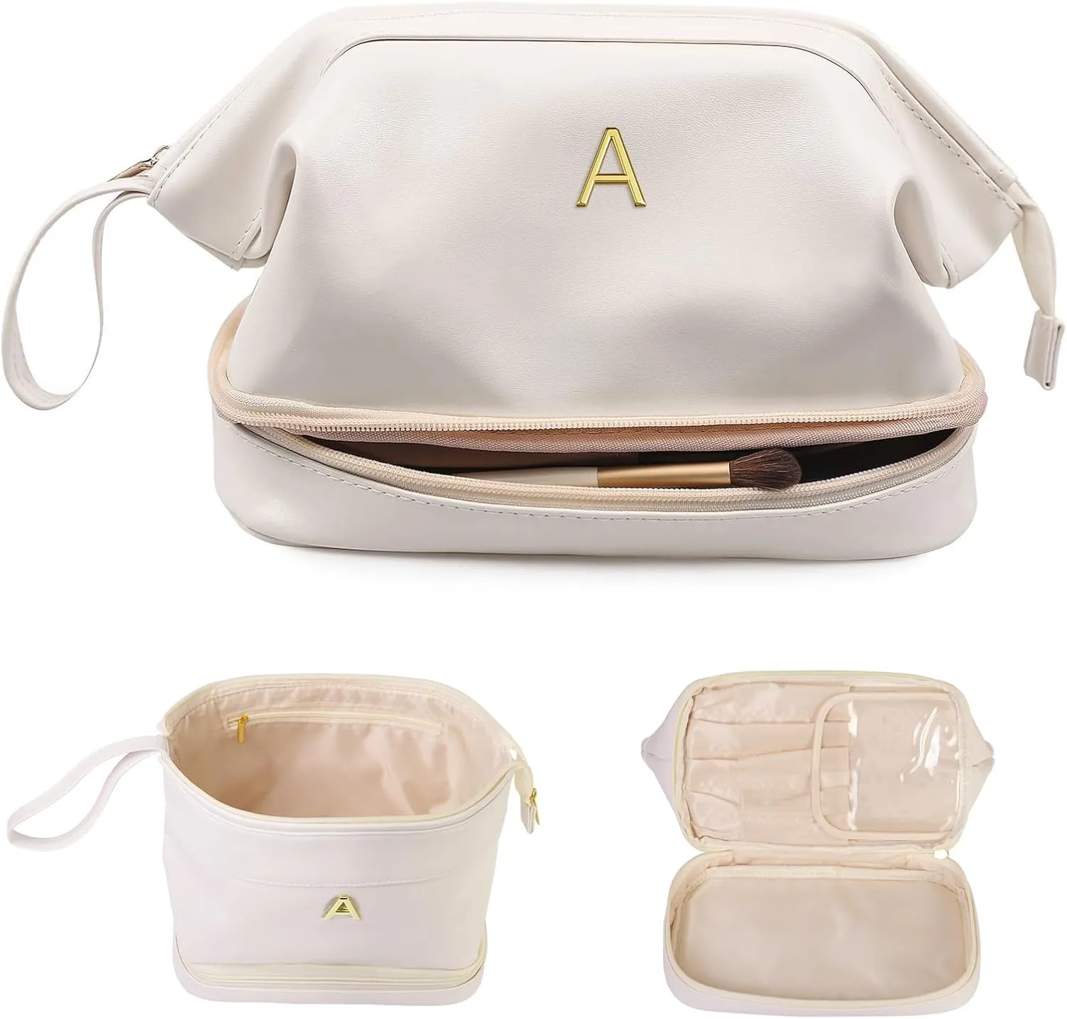 Mothers Day Gifts, Bridesmaid Gift, Initial Large Makeup Bag, Travel Essentials, Personalized Double Layer Cosmetic Bag with Makeup Brush Organizer, Toiletry Bag, Gifts for Friends Female Mom