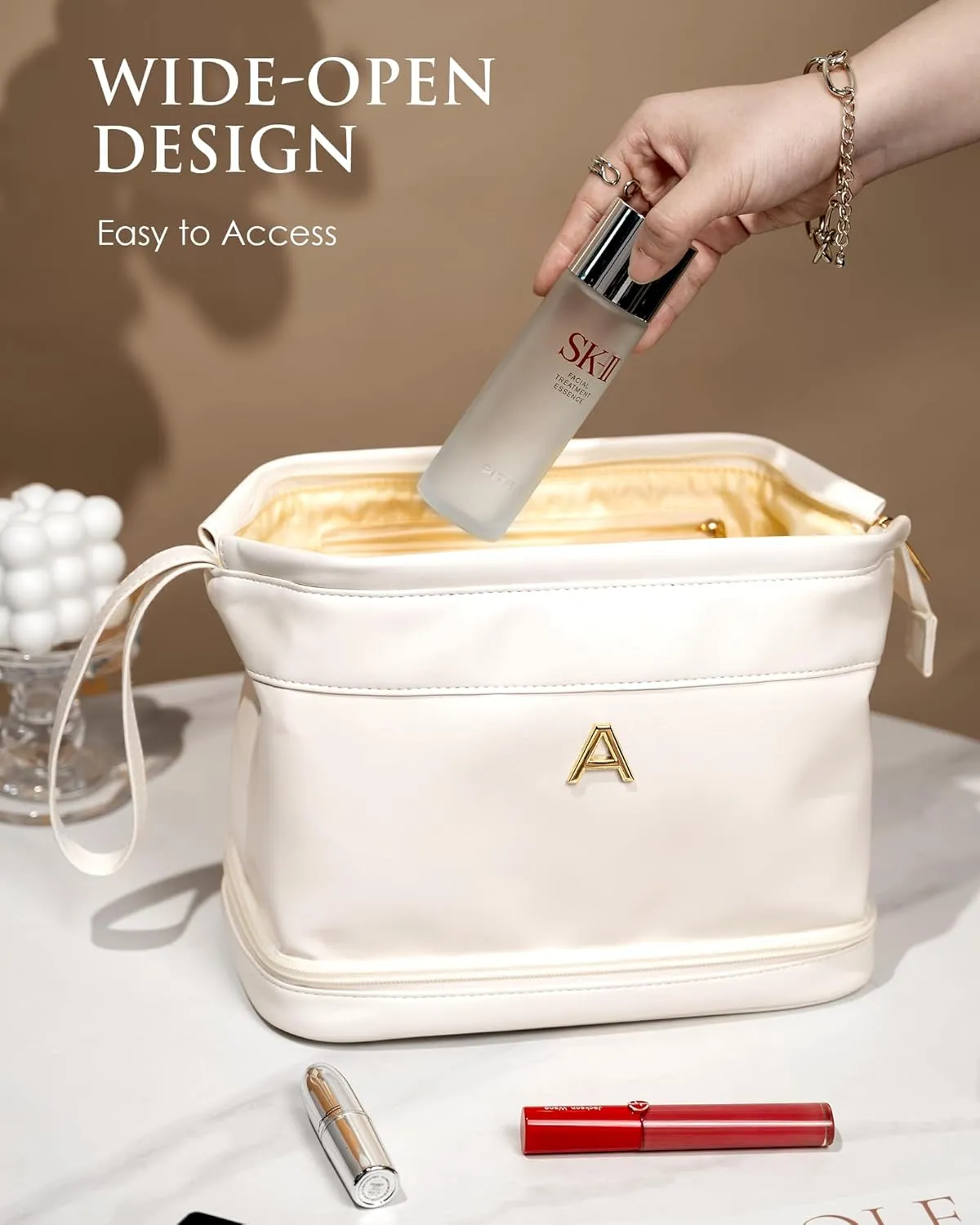 Mothers Day Gifts, Bridesmaid Gift, Initial Large Makeup Bag, Travel Essentials, Personalized Double Layer Cosmetic Bag with Makeup Brush Organizer, Toiletry Bag, Gifts for Friends Female Mom